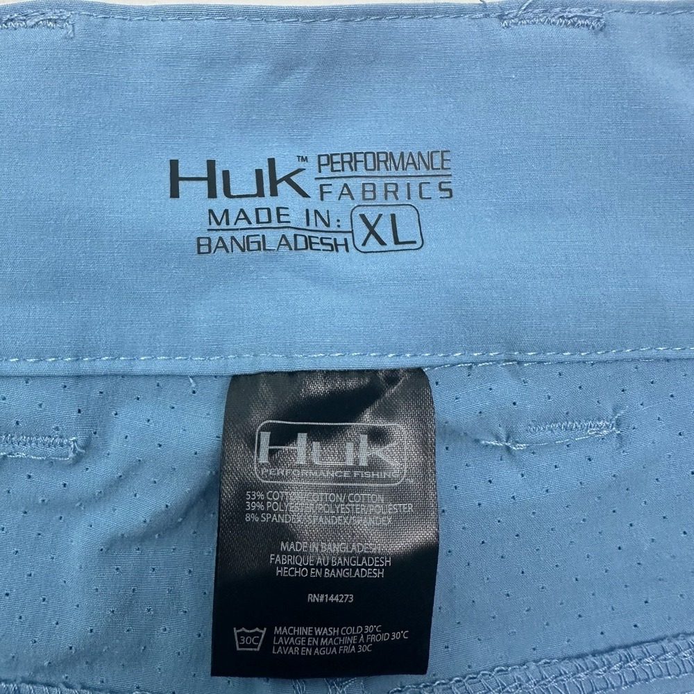 Huk Performance Fishing Cargo Shorts Mens XL Blue Stretch Zip Elastic Waist - Picture 7 of 13